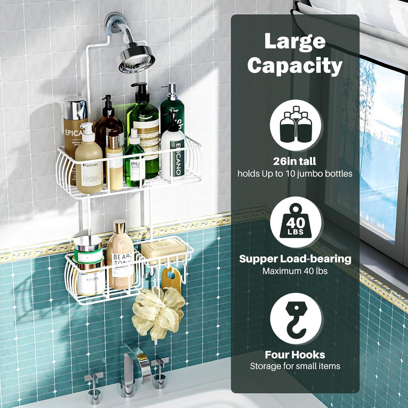Epicano Shower Caddy Hanging, Anti-Swing Over Head Shower Caddy Rustproof with hooks for Towels, Sponge and more,White - Image 2